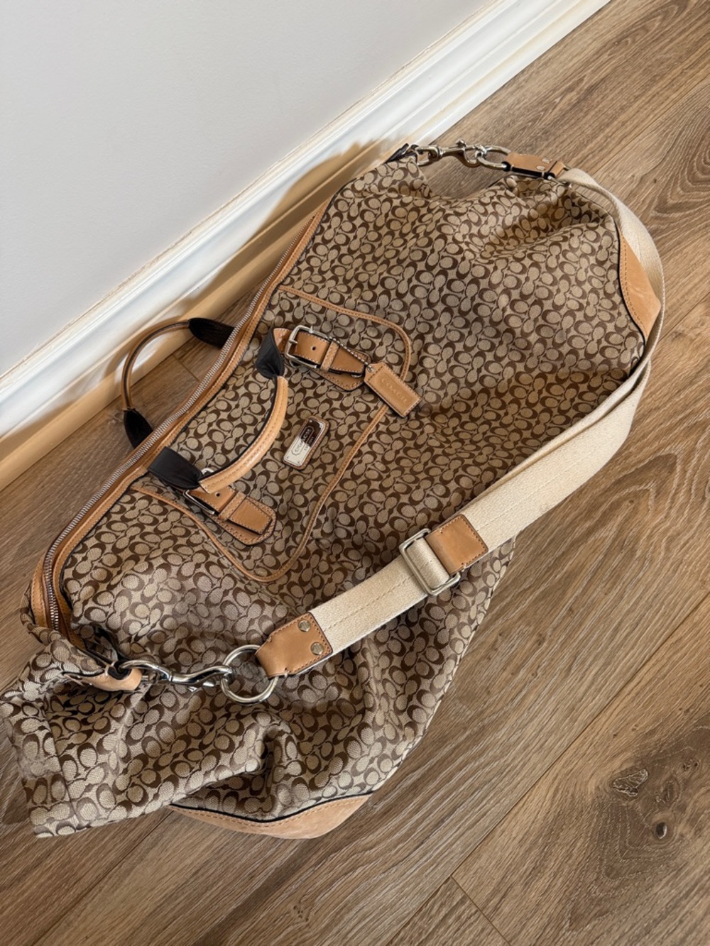 Coach Monogram Canvas Duffel in Brown and Cream